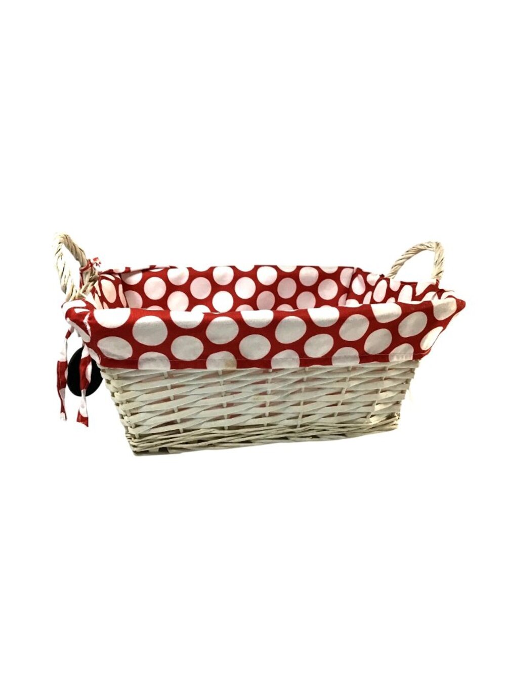 RED & WHITE DOTS WICKER WOVEN STORAGE RECTANGULAR BASKET